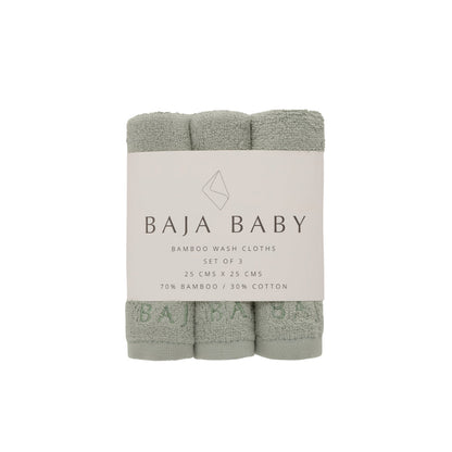Bamboo & Cotton Washcloths 3pk.- Sage