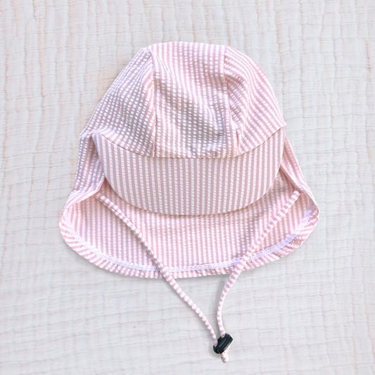 Stretch Sunhat- Coral Seersucker