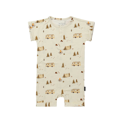 Bamboo Short Sleeves Shortall Romper- Day Camp
