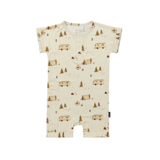 Bamboo Short Sleeves Shortall Romper- Day Camp