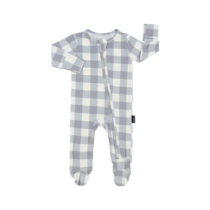 Bamboo Footed Zipper Sleeper- Denim Plaid