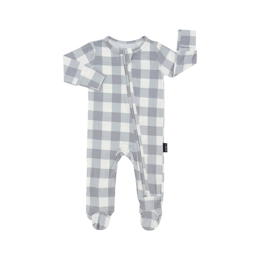 Bamboo Footed Zipper Sleeper- Denim Plaid