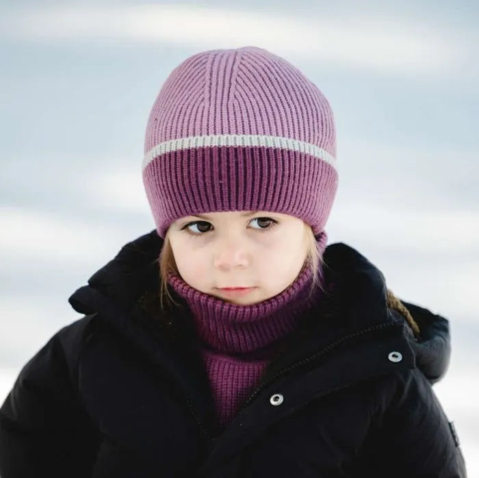 Cotton-Lined Colourblock Stripe Knit Beanie- Orchid