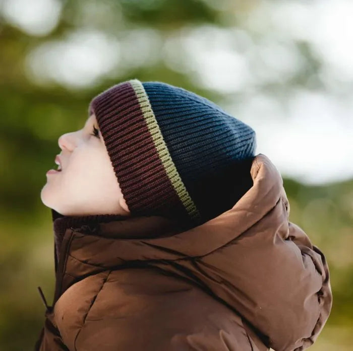 Cotton-Lined Colourblock Stripe Knit Beanie- Black Ink