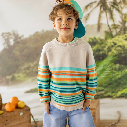 Teal & Orange Striped Knit Sweater