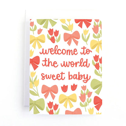 Bows and Flowers New Baby Card
