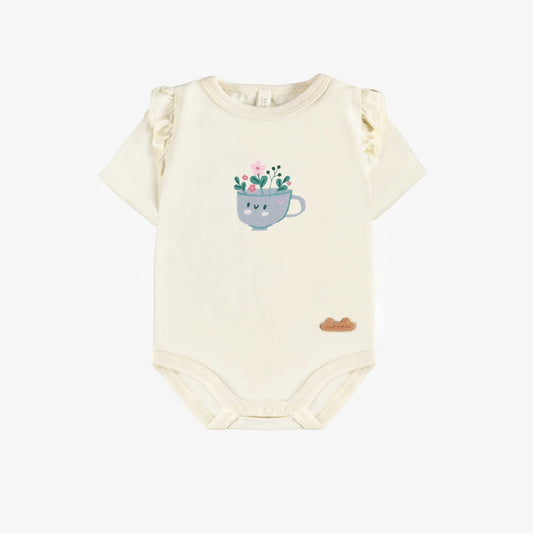 Floral Teacup Ruffle Cream Bodysuit
