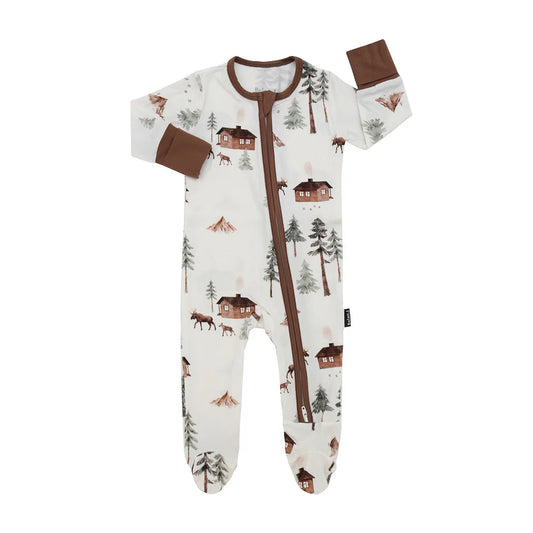 Bamboo Footed Zipper Sleeper- Moose on White