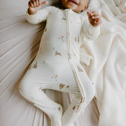 Bamboo Footed Zipper Sleeper- Bunnies