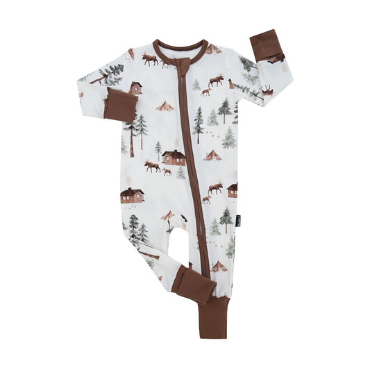 Bamboo Footless Zipper Sleeper- Moose on White