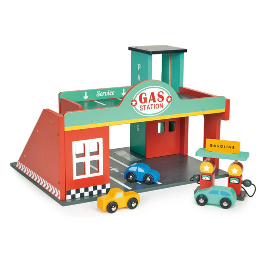 Wooden Gas Station & Vehicle Set