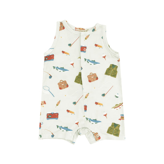 Green Fishing Things Sleeveless Shortie Romper