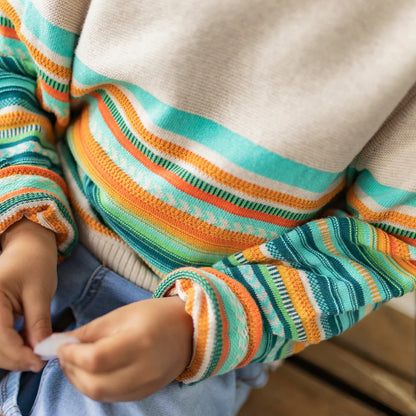 Teal & Orange Striped Knit Sweater