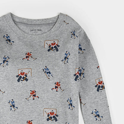 Heather Grey Hockey Players PJ Set