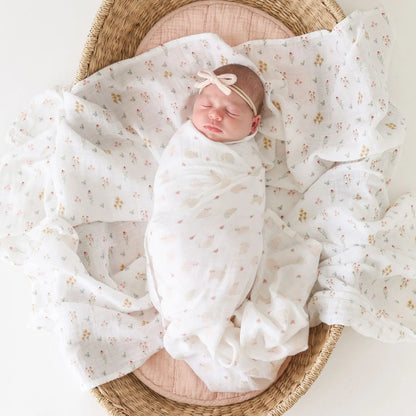 Cotton Muslin Swaddle Blanket 2pk.- Kitties and Flowers