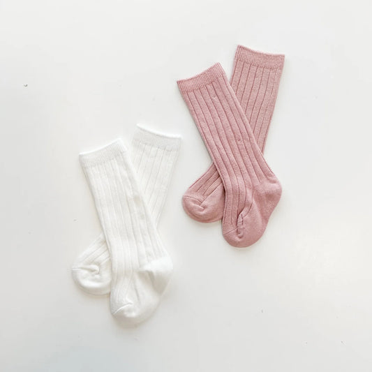 Knee High Baby Socks 2pk.- Pink/White