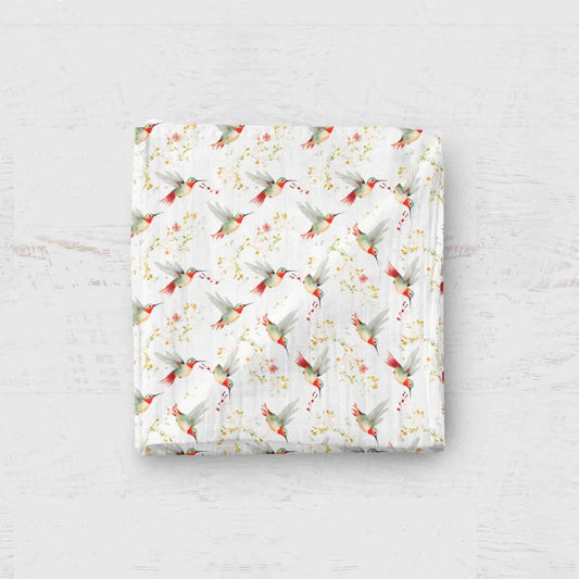 Bamboo Muslin Swaddle Blanket- Hummingbirds