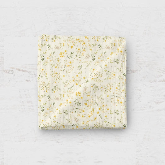 Bamboo Muslin Swaddle Blanket- Mustard Floral
