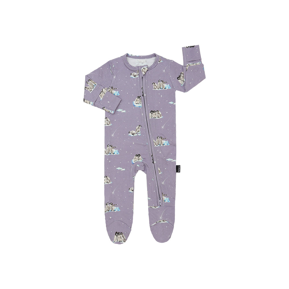 Bamboo Footed Zipper Sleeper- Penguins on Periwinkle