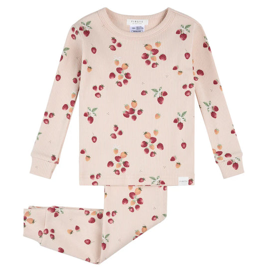 Strawberry on Soft Pink Toddler Ribbed PJ Set