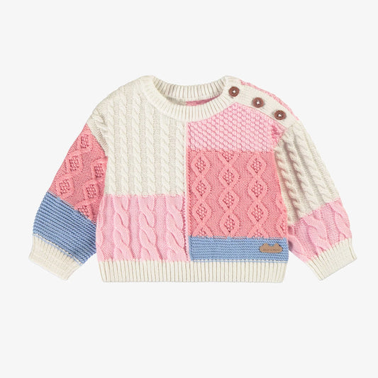 Pink Patchwork Knitted Baby Sweater