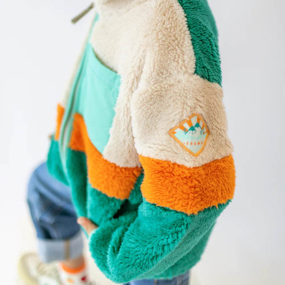 Green Colourblock Plush Jacket