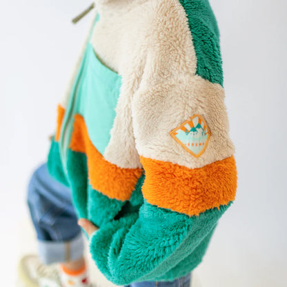 Green Colourblock Plush Jacket