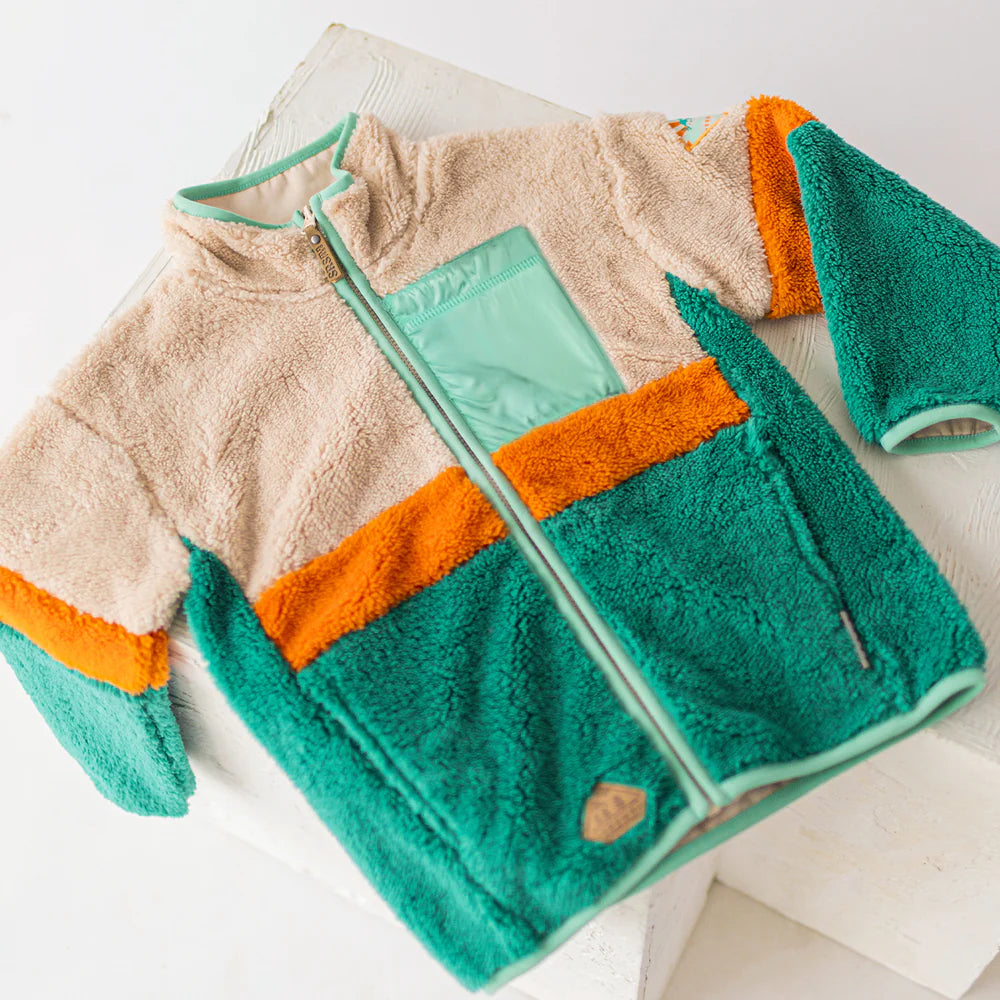 Green Colourblock Plush Jacket