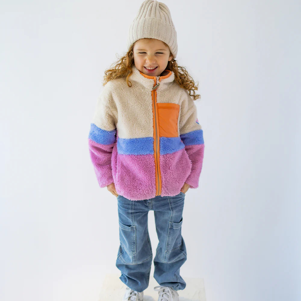 Mauve Colourblock Plush Jacket