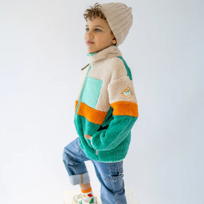 Green Colourblock Plush Jacket