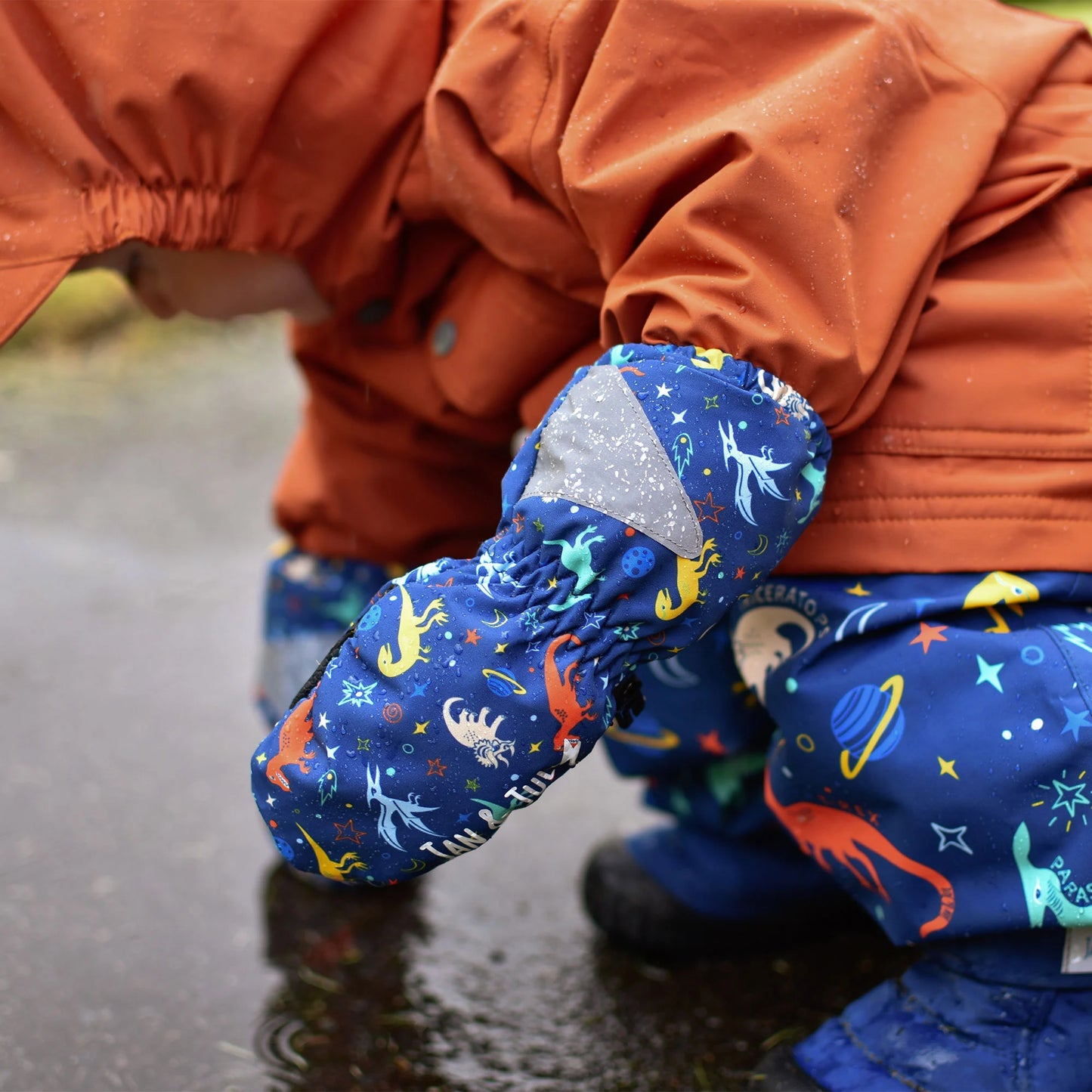 Cozy-Dry Rain Mittens- Space Dinos