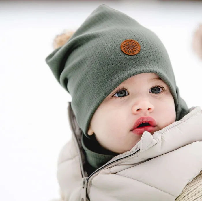 Ribbed Pom Beanie- Olive