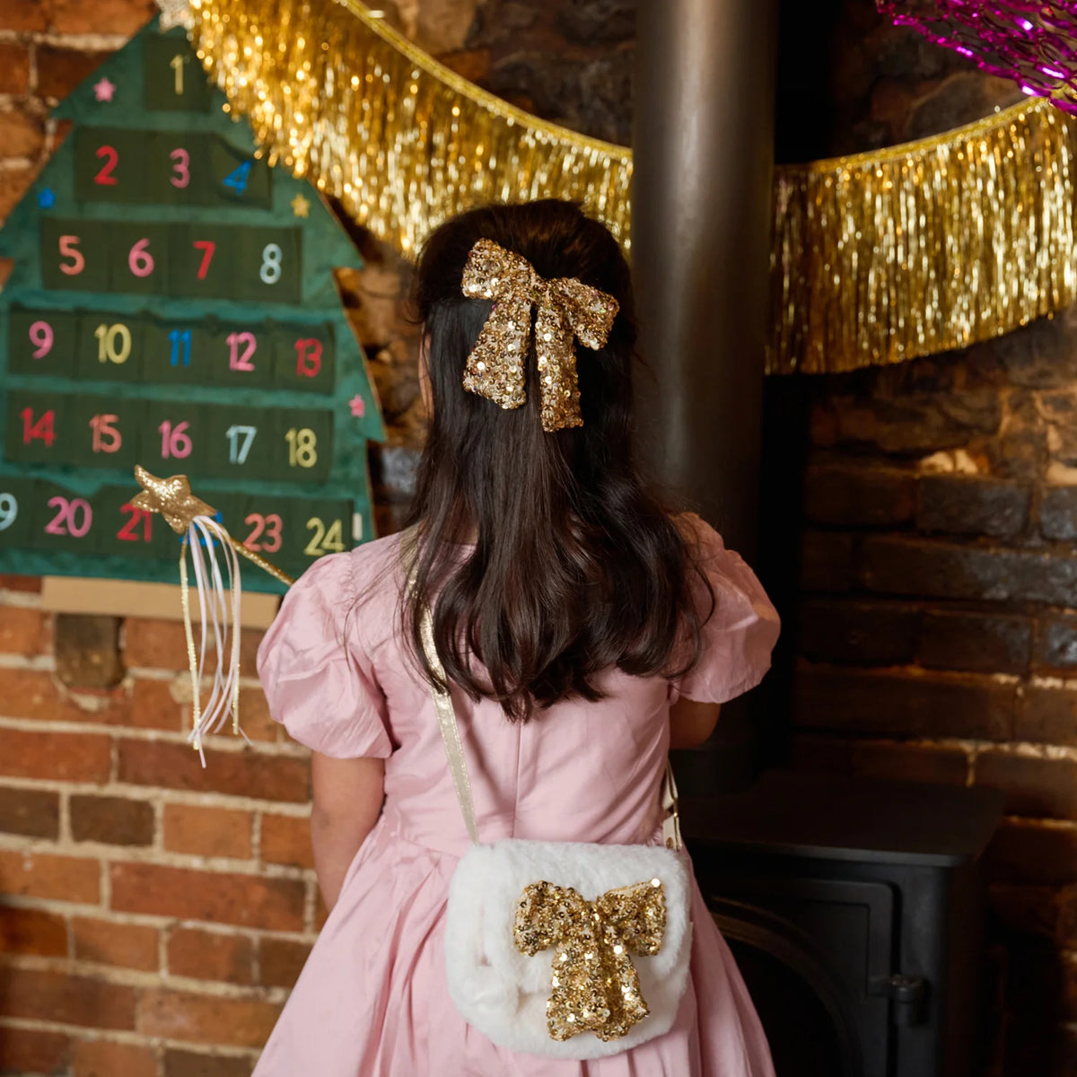 Bedazzle Sequin Bow Clip- Gold