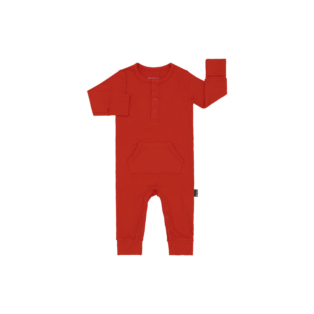 Bamboo Long Sleeve Pocket Romper- Santa Red