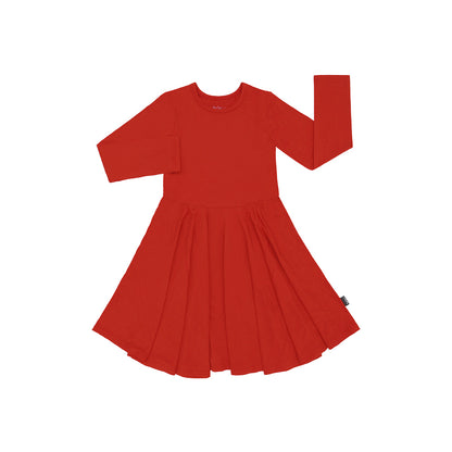 Bamboo Long Sleeve Twirl Dress- Santa Red