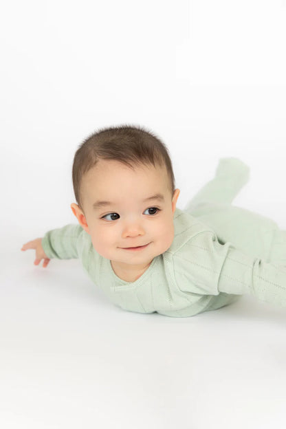 Organic Magnetic Pointelle Footie- Seagrass