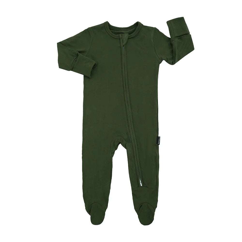 Bamboo Footed Zipper Sleeper- Forest Green