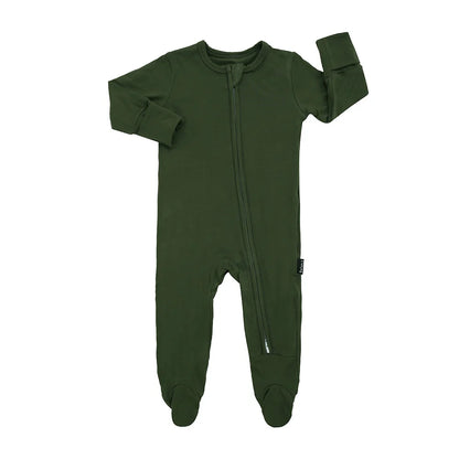Bamboo Footed Zipper Sleeper- Forest Green