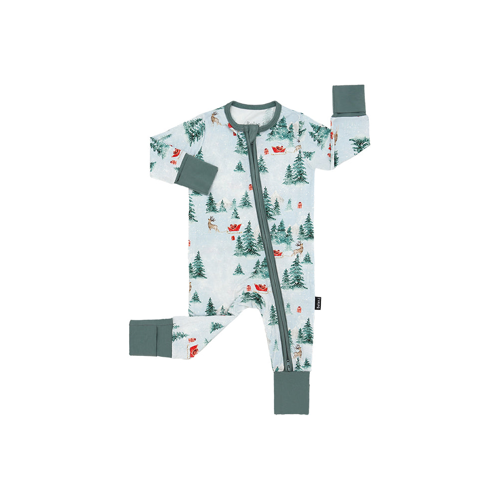 Bamboo Footless Zipper Sleeper- Sleigh Ride