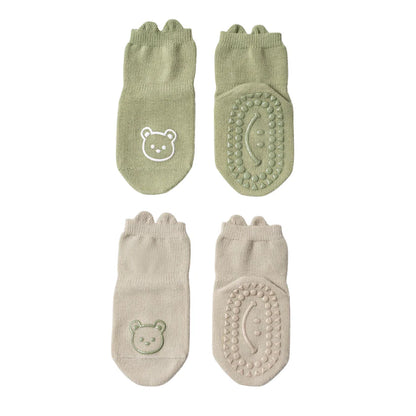 Cozy Non-Slip Socks 2pk- Sage/Beige