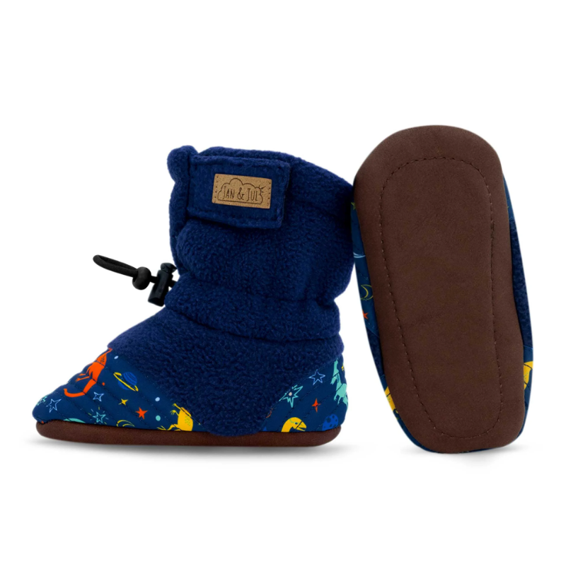 Stay-Put Cozy Baby Booties- Space Dinos