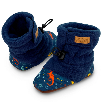 Stay-Put Cozy Baby Booties- Space Dinos