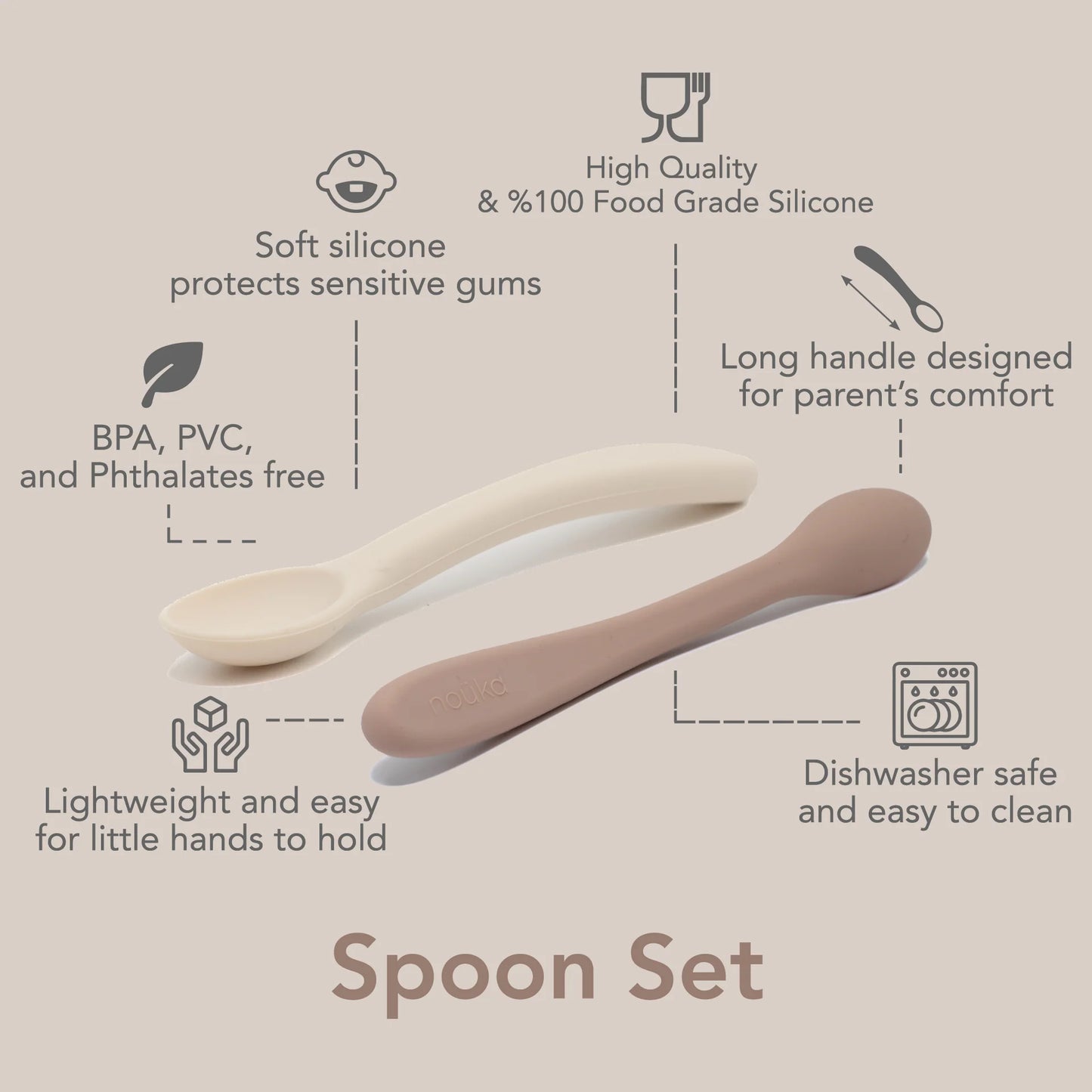 Silicone Feeding Spoon Set- Storm/Leaf