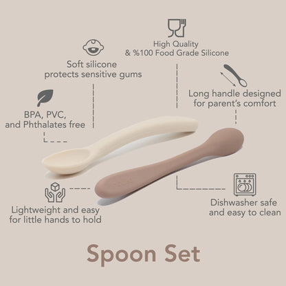 Silicone Feeding Spoon Set- Storm/Leaf