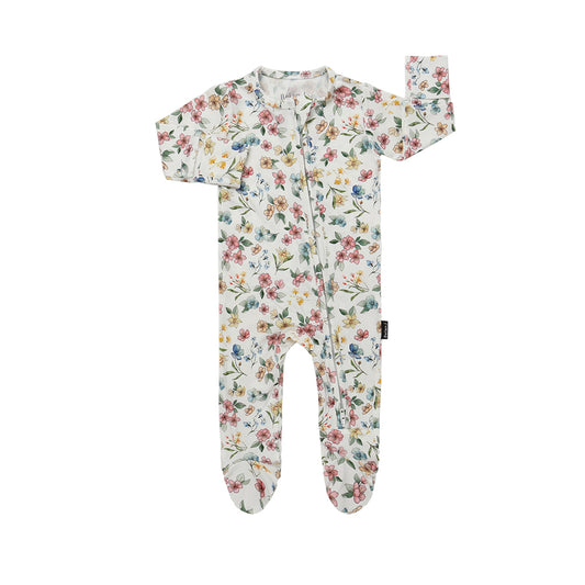 Bamboo Footed Zipper Sleeper- Spring Meadow