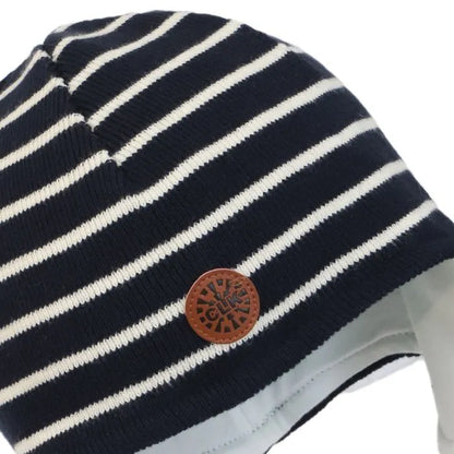 Striped Knit Jersey Lined Hat- Navy