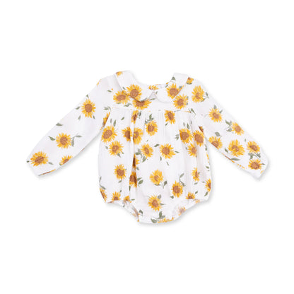 Organic Cotton Muslin Bubble Romper- Baby Sunflower