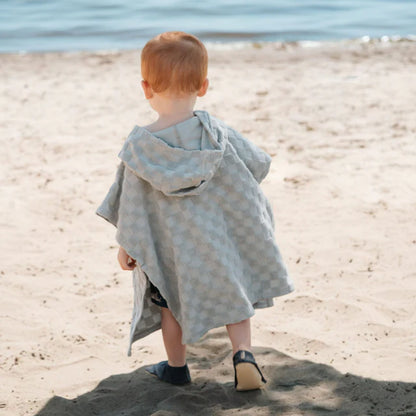 Organic Blue Checkered Beach Poncho