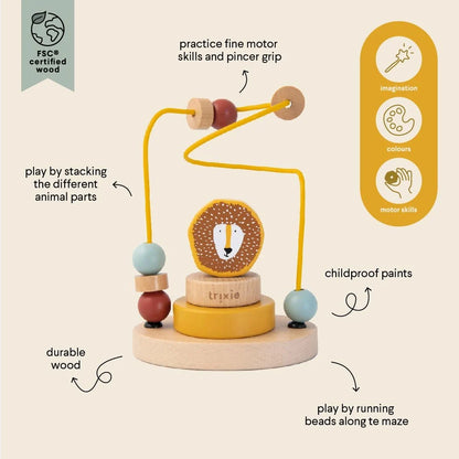 Wooden Bead Maze and Stacker- Mr. Lion