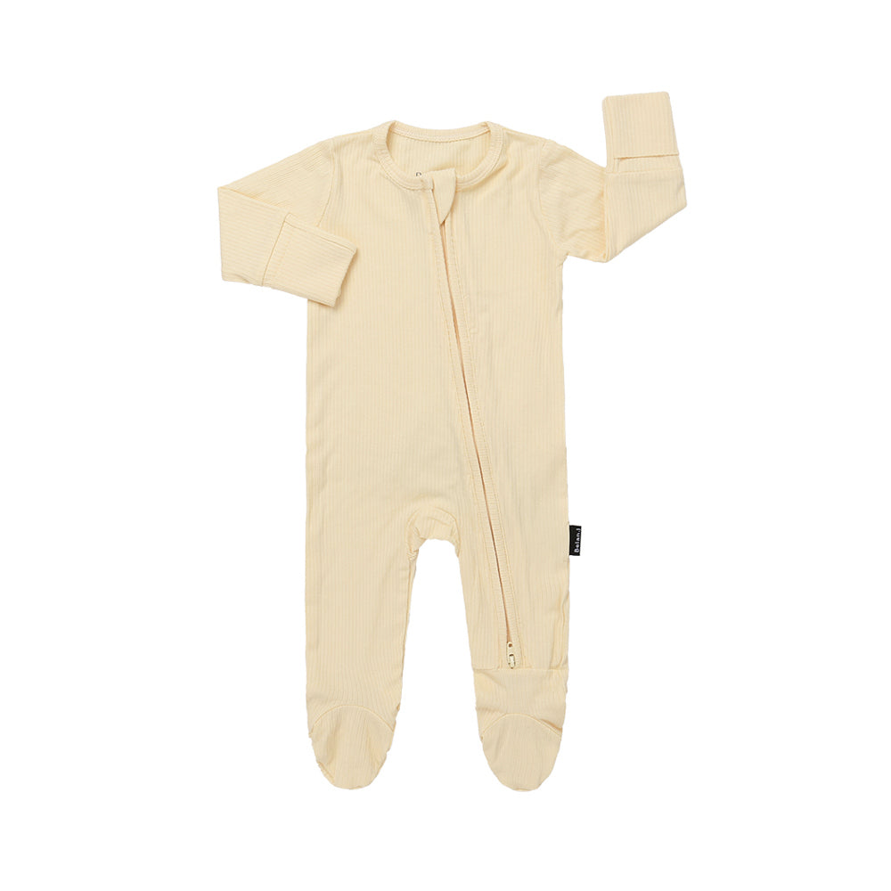 Ribbed Bamboo Footed Zipper Sleeper- Vanilla